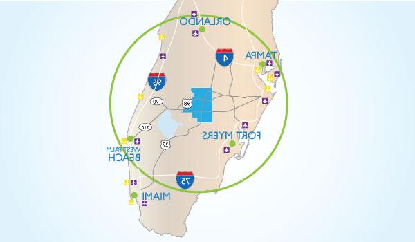 地图显示hi合乐手机版靠近佛罗里达州中部的其他大都市地区